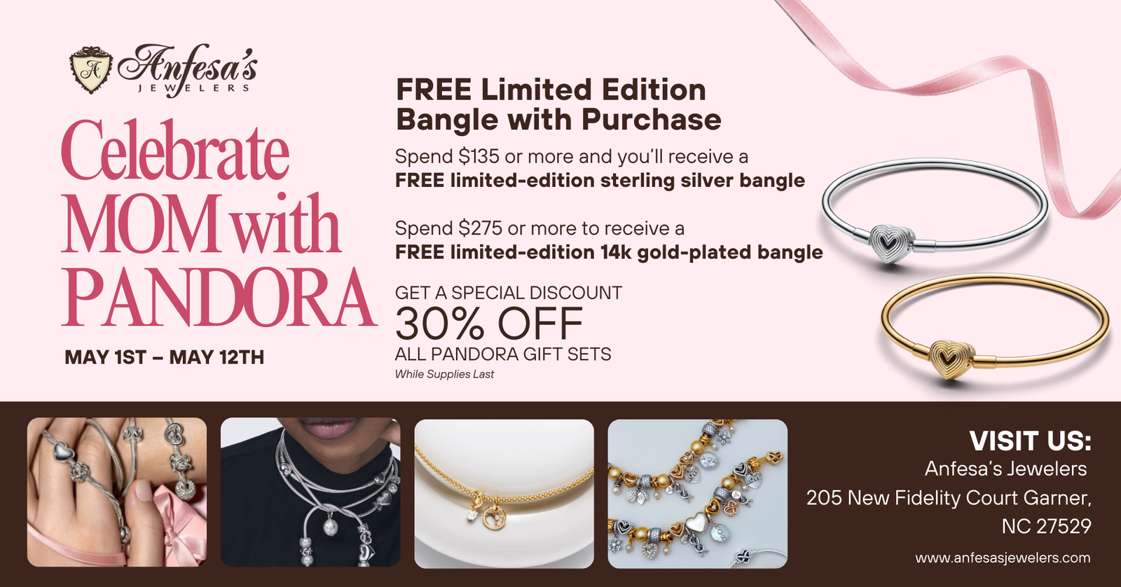 💐 Celebrate Mom with PANDORA at Anfesa’s Jewelers