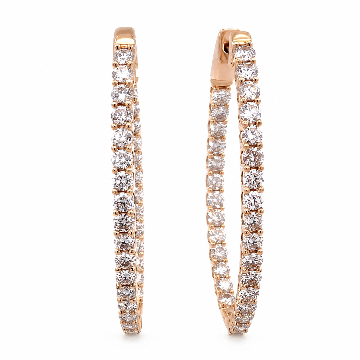 14KY 3CT Oval Diamond Hoops