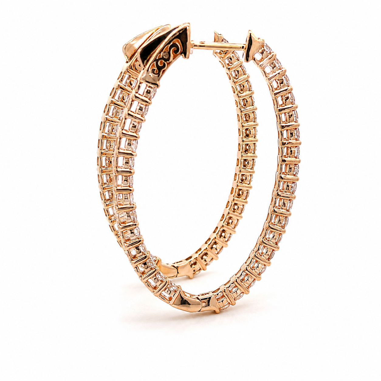 14KY 3CT Oval Diamond Hoops