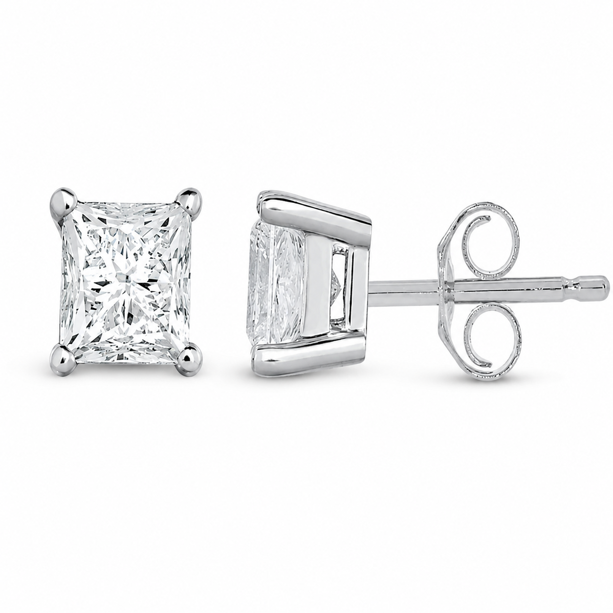 4 Prong .75CT Princess Diamond Studs