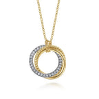 Gabriel & Co 4K Yellow-White Gold Interlocking Circles Pendant Necklace with Diamond Pavé