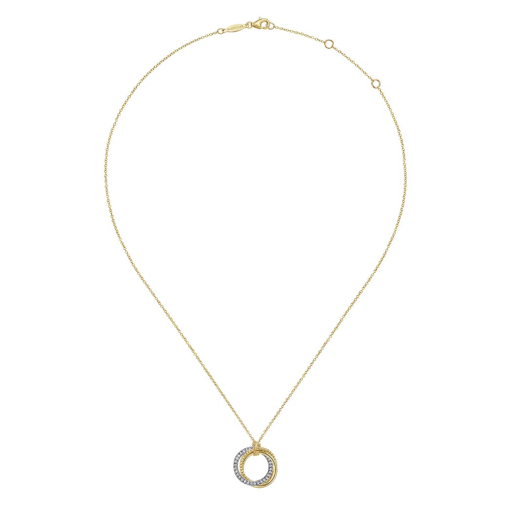 Gabriel & Co 4K Yellow-White Gold Interlocking Circles Pendant Necklace with Diamond Pavé