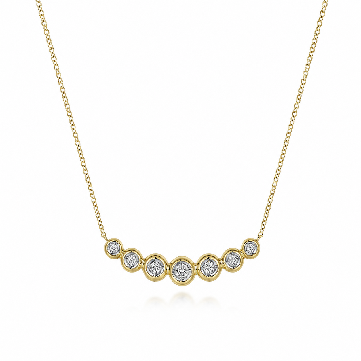 Gabriel & Co 14K Yellow Gold Curved Bezel Set Diamond Bar Necklace