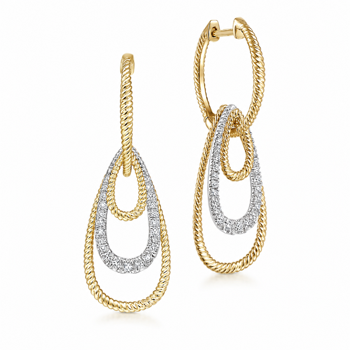 Gabriel & Co 14K Yellow-White Gold Diamond Huggies With Graduating Teardrops