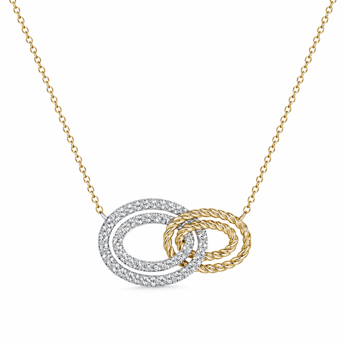 Gabriel & Co 14K Yellow-White Gold Interlocking Oval Link Diamond Pendant Necklace