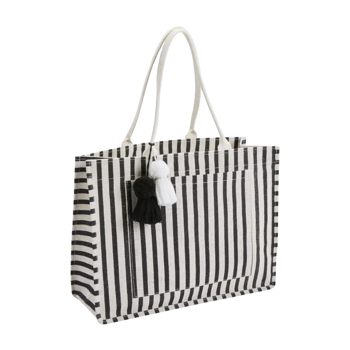 BLACK & WHITE STRIPE JUTE TOTE