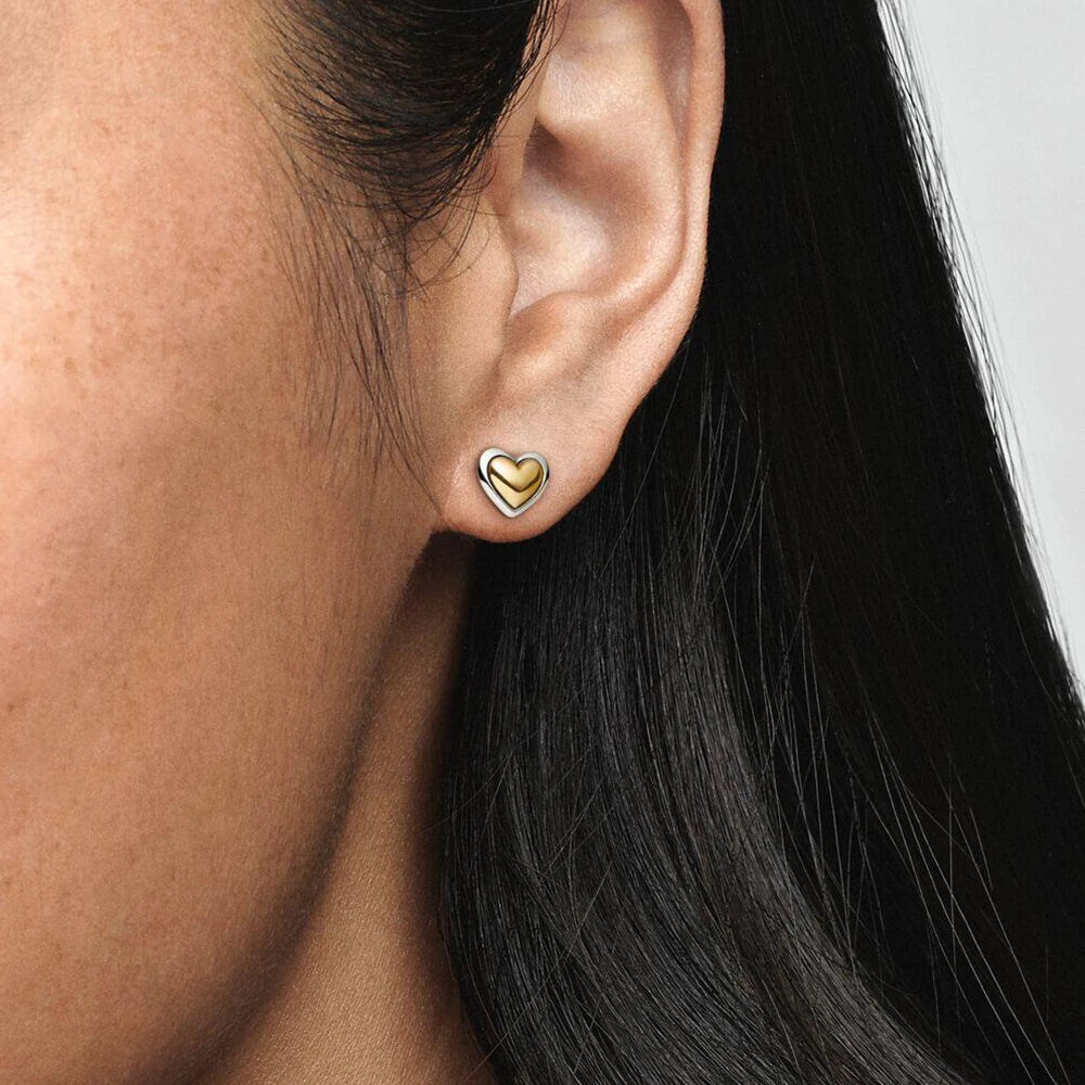 Pandora Domed Golden Heart Stud Earrings