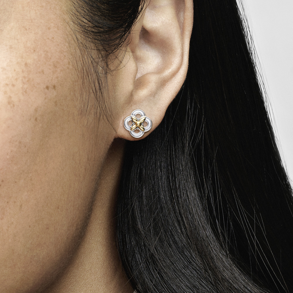 Pandora Two-tone Flower Stud Earrings