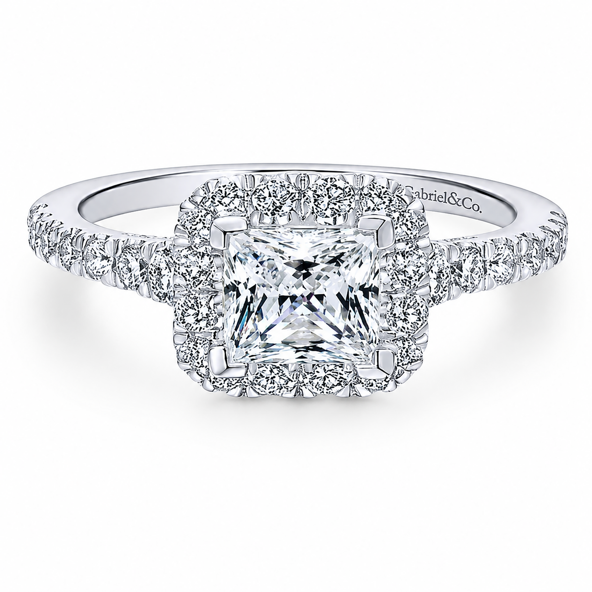 14k White/Rose Gold Princess Cut Halo