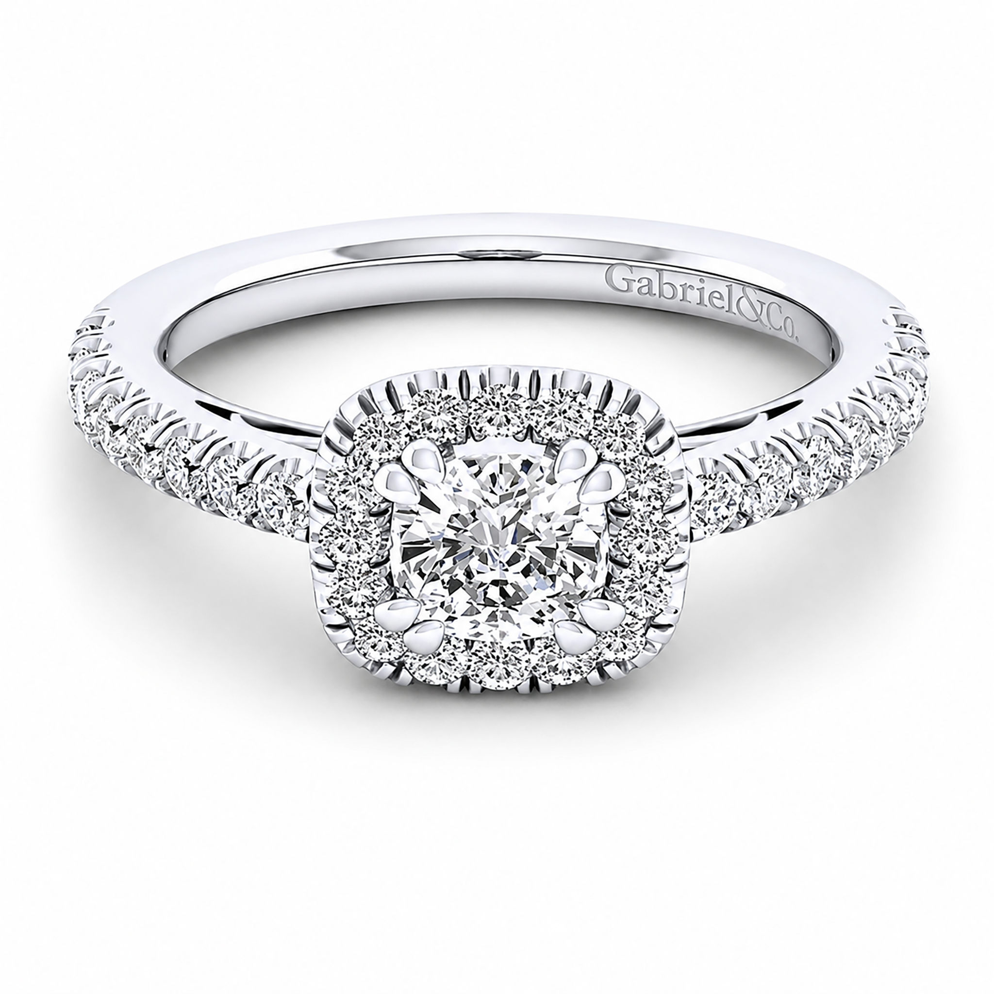 14k White Gold Cushion Cut Halo