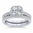 14k White Gold Cushion Cut Halo