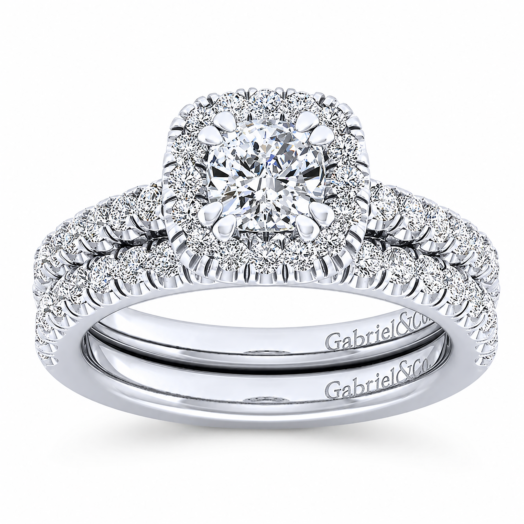 14k White Gold Cushion Cut Halo