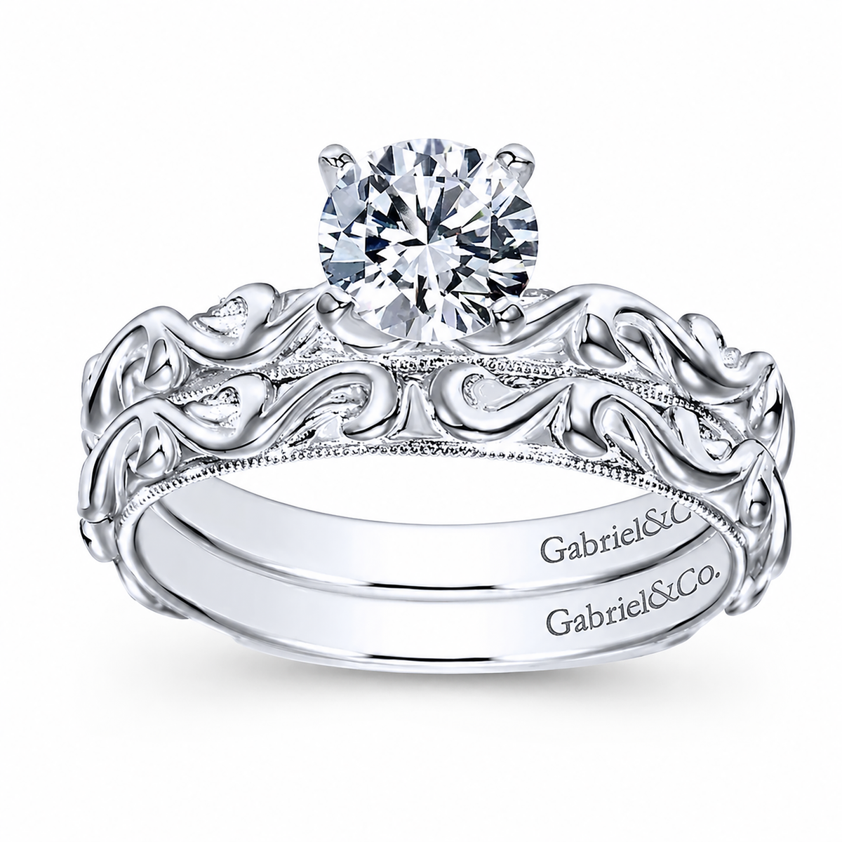 14k White Gold Round Straight