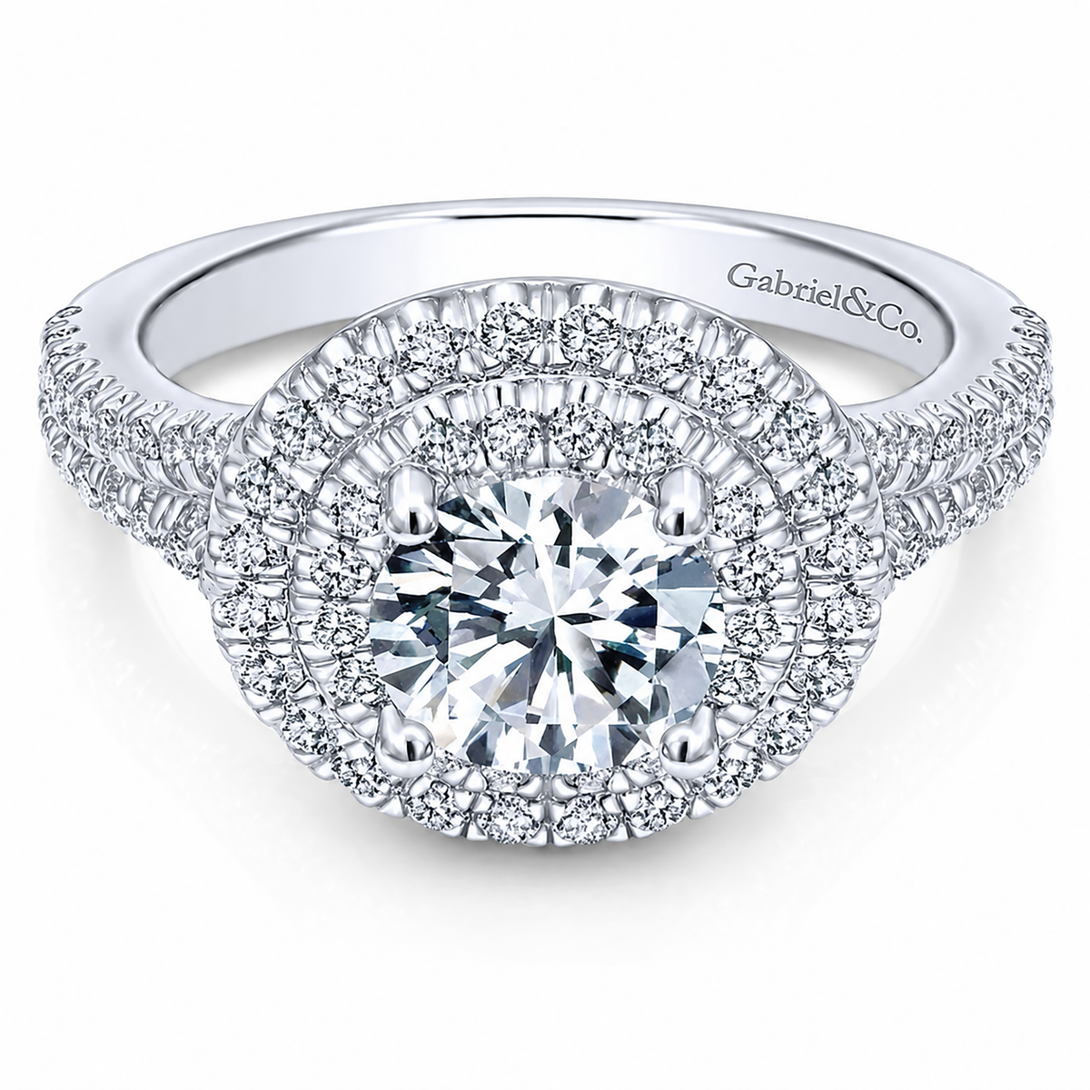 14k White Gold Round Double Halo