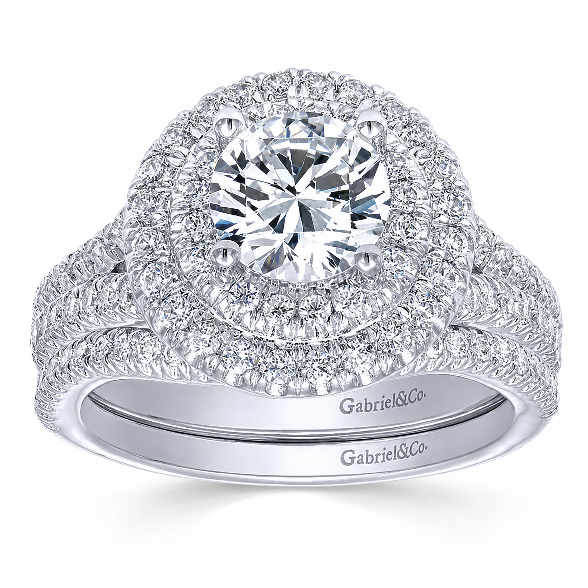 14k White Gold Round Double Halo