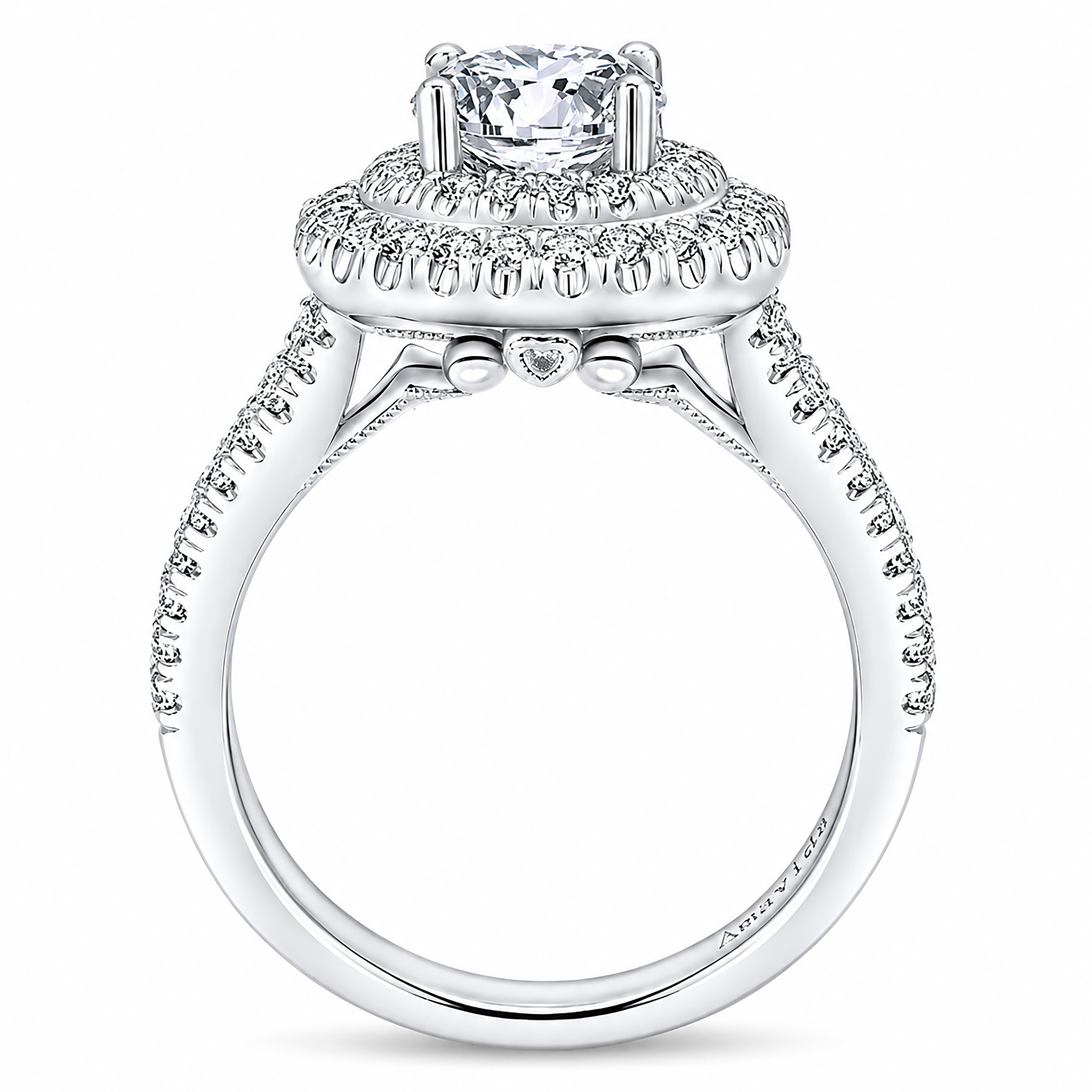 14k White Gold Round Double Halo