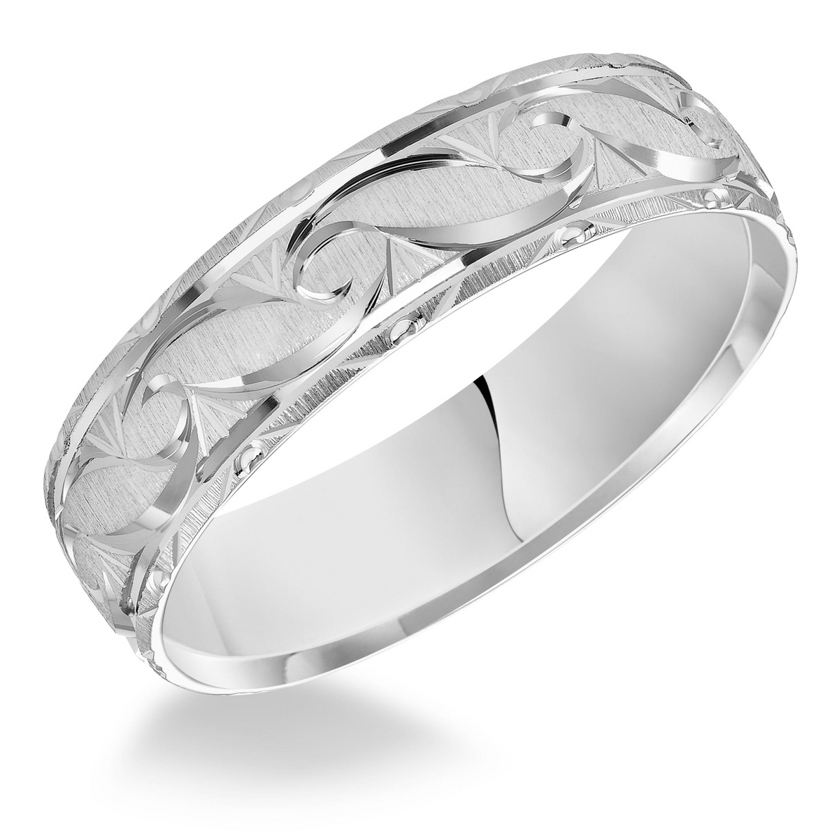 Goldman 14K White Gold 6mm Engraved Wedding Band