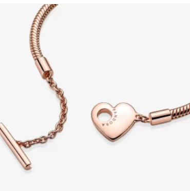 Pandora Moments Heart T-Bar Snake Chain Bracelet Rose Gold