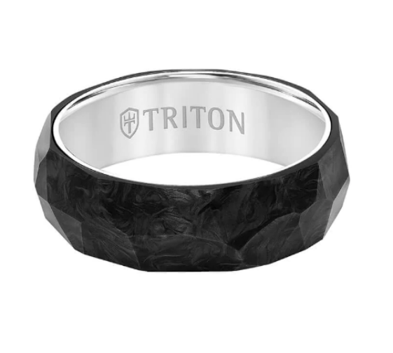 Triton- 6.5MM Titanium & Forged Carbon Ring - Faceted Profile and Bevel Edge