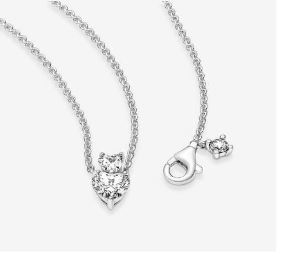 Pandora Double Heart Pendant Sparkling Collier Necklace