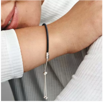 Pandora Moments Black Leather Slider Bracelet