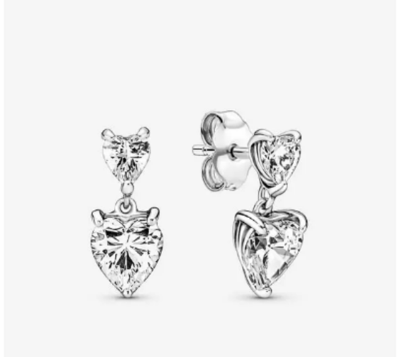 Pandora Double Heart Sparkling Stud Earrings