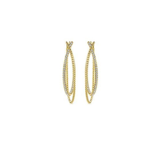14k Yellow Gold Intricate Twisted Diamond Double Hoop